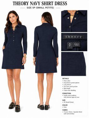 THEORY NAVY LONG SLEEVE POLO SHIRT DRESS SIZE SP